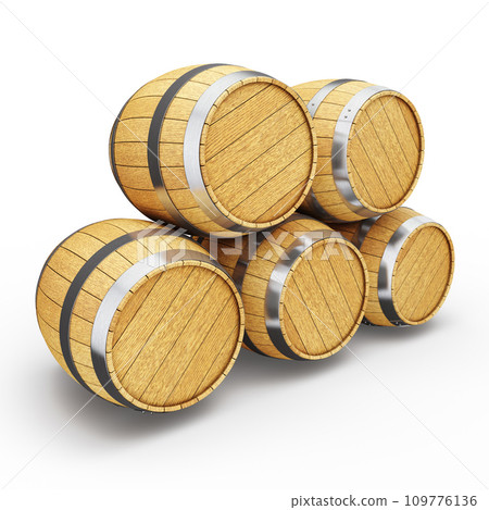 Wooden barrels isolated on white Wooden barrels isolated on white 109776136