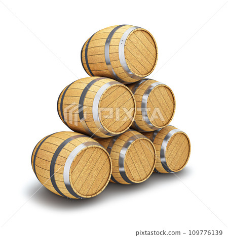 Wooden barrels isolated on white 109776139