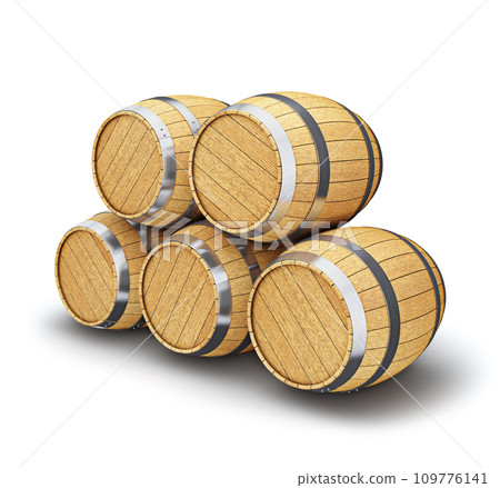 Wooden barrels isolated on white Wooden barrels isolated on white 109776141