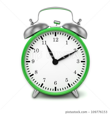 Green retro styled classic alarm clock isolated 109776153