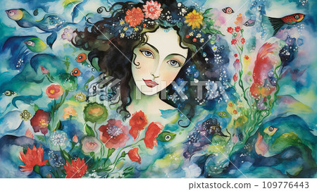 Beautiful western woman surrounded by flowers Beautiful western woman surrounded by flowers 109776443