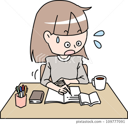 A woman studying in a hurry 109777091