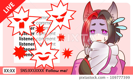 Illustration of a VTuber talking on a live broadcast and the comments being rough Illustration of a VTuber talking on a live broadcast and the comments being rough 109777399