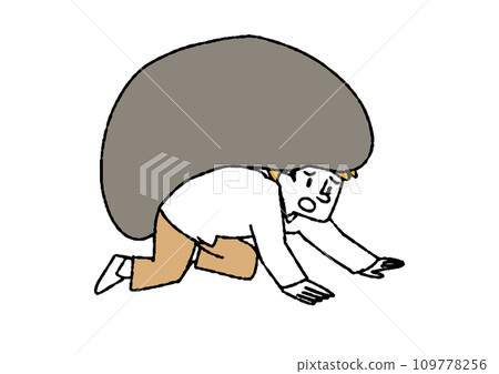 一個似乎被重物壓垮的人，背負著沉重負擔的人。 109778256