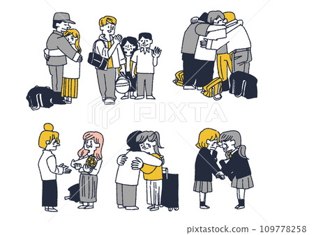 後悔分手的人的插圖集 滑稽的手繪人物 向量，彩色線條畫。 109778258