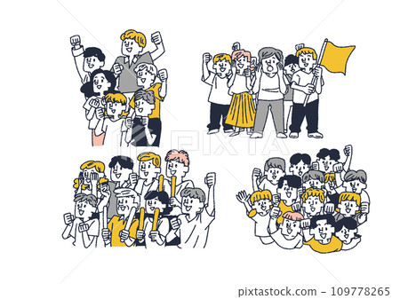 一群人全力歡呼的插圖集 滑稽的手繪人物 向量、線條圖和顏色 一群人全力歡呼的插圖集 滑稽的手繪人物 向量、線條圖和顏色 109778265