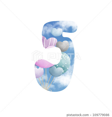 Number five with bunch of balloon 109779086