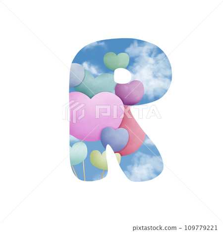 Alphabet letter R with  bunch of balloons  109779221