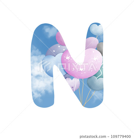 Alphabet letter N with  bunch of balloons  109779400