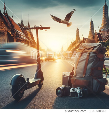 travel concept with electric motorbike 109780365