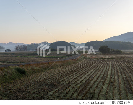 Asuka Village in late autumn with morning mist 109780599
