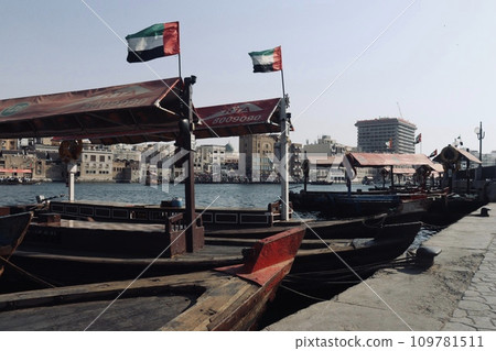 A ship moored on a river in Dubai A ship moored on a river in Dubai 109781511