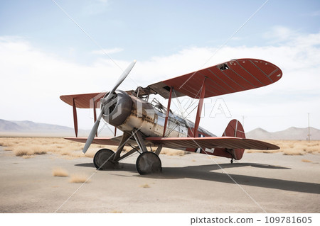 Vintage Biplane on Arid Terrain 109781605