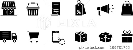 Shopping silhouette icon set Shopping silhouette icon set 109781763