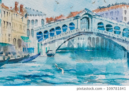 歐洲城市威尼斯水彩山水畫 109781841