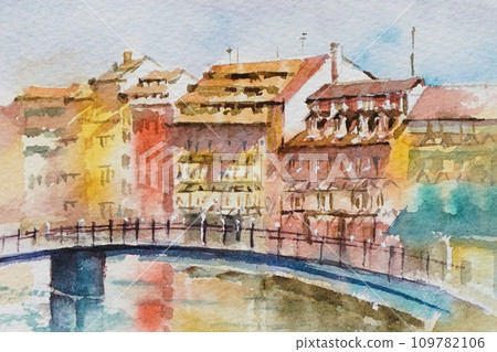 歐洲城市威尼斯水彩山水畫 109782106