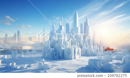 A city of ice and snow, a winter day covered in snow, AI image 109782275