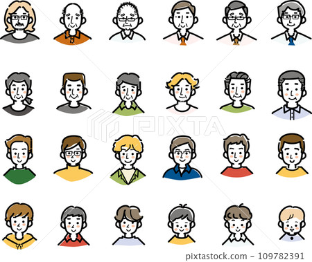 Faces of men of all generations icon illustration set 109782391