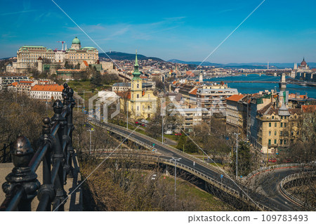 Buda castle and Danube river view from the citadel, Budapest 109783493
