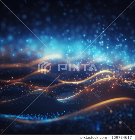 AI-generated content. Flowing dots particles wave pattern halftone gradient curve shape. 109784617