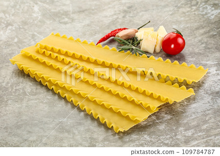 Uncooked raw Lasagna dry sheets Uncooked raw Lasagna dry sheets 109784787