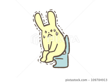 Color illustration of a rabbit suffering from constipation in the toilet 109784913