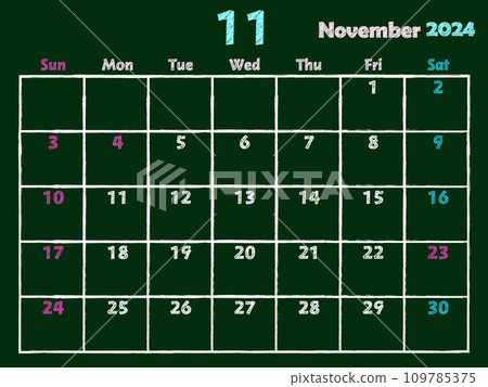 November 2024 blackboard chalk calendar - Stock Illustration [109785375] -  PIXTA