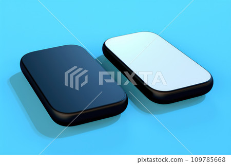 Black and White Smart Phones on Blue Surface. Generative AI 109785668
