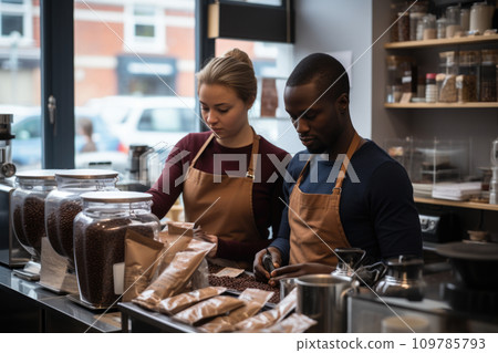 Man and Woman at Counter. Generative AI Man and Woman at Counter. Generative AI 109785793