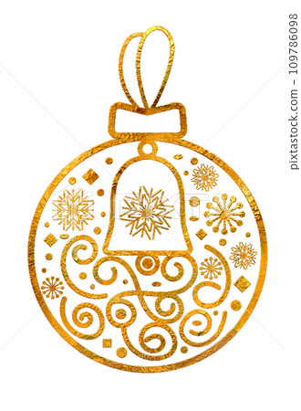 Digital Painting of gold Christmas Ball. 109786098