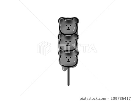 Black and white illustration of bear mitarashi dango 109786417