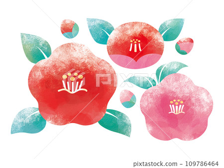 Snowy camellia drawn on Japanese paper Snowy camellia drawn on Japanese paper 109786464