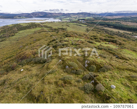 Aerial view of Castlegoland hill by Portnoo - County Donegal, Ireland. Aerial view of Castlegoland hill by Portnoo - County Donegal, Ireland. 109787061