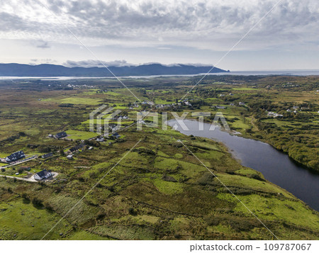 Aerial view of Lough fad in the morning fog, County Donegal, Republic of Ireland Aerial view of Lough fad in the morning fog, County Donegal, Republic of Ireland 109787067