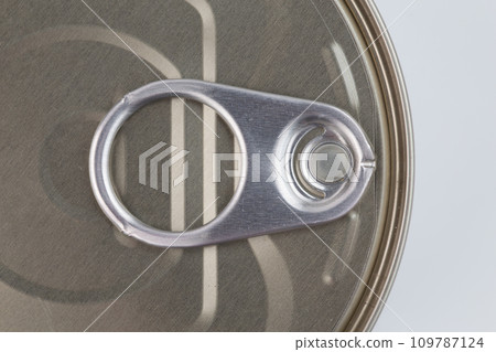 closeup high angle view of pull ring on tin can 109787124