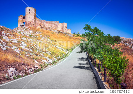 Enisala, Romania. Ruins of medieval stronghold over the Razelm Lake, Dobruja historical region. 109787412