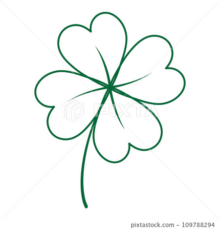 Outline drawing four leaf clover in trendy green color. St. Patrick sticker or icon design concept 109788294