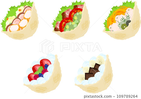 Delicious cute pita sandwich icon made with various ingredients Delicious cute pita sandwich icon made with various ingredients 109789264