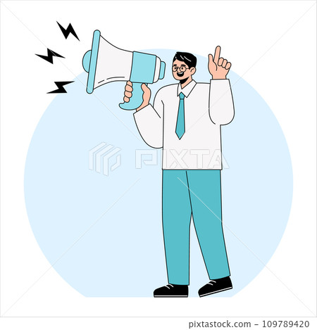上班族用擴音器交談 上班族用擴音器交談 109789420