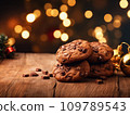 Warm Christmas light and chocolate cookies “AI generated image” 109789543