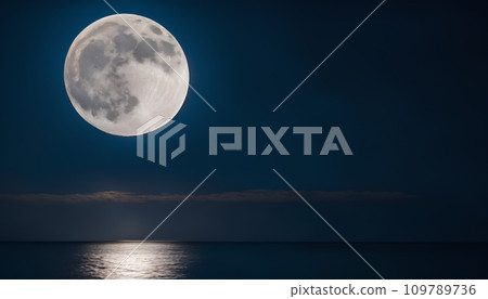 超級月亮景觀夜海AI生成影像 超級月亮景觀夜海AI生成影像 109789736