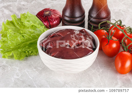 Raw turkey liver in a bowl ready for cooking 109789757