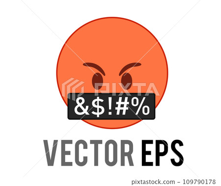 Angry red angry with black bar face icon and white grawlixes covering its mouth 109790178
