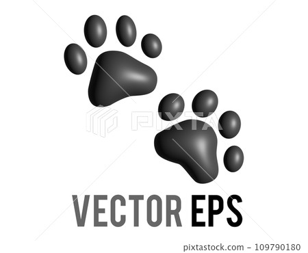 Vector pair of dark paw prints 3D icon, showing - Stock