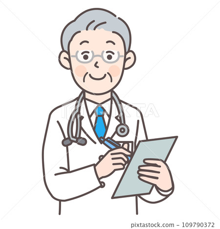 Upper body illustration of a senior doctor writing a medical record Upper body illustration of a senior doctor writing a medical record 109790372
