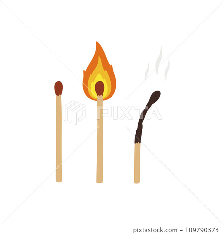 Matches, lighted match and burned match. Vector illustration. 109790373