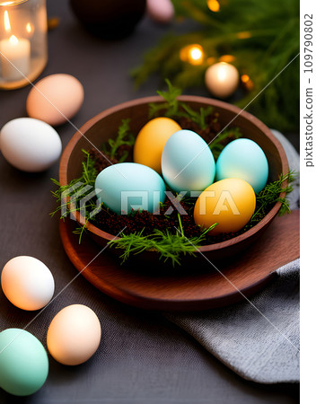 Detailed egg creates cozy Easter atmosphere. High 109790802