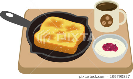 煎鍋裡的法式吐司早餐 煎鍋裡的法式吐司早餐 109790827