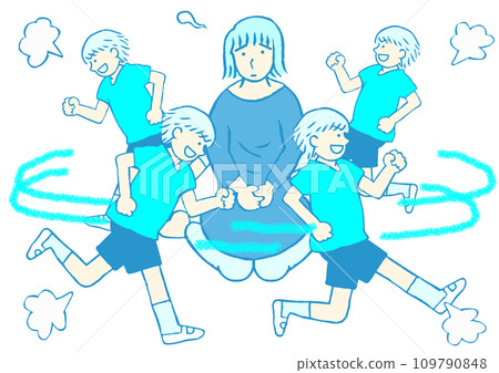 一個簡單的例子,說明了一個患有多動症的小學生因發育障礙多動而到處亂跑和他疲憊不堪的母親 一個簡單的例子,說明了一個患有多動症的小學生因發育障礙多動而到處亂跑和他疲憊不堪的母親 109790848