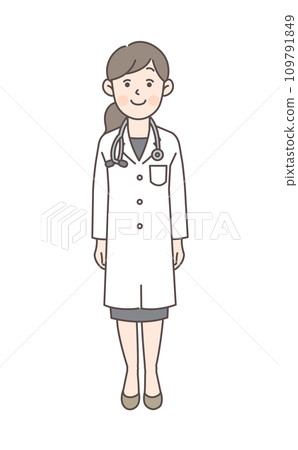 一位女醫生微笑著站著的全身圖 109791849